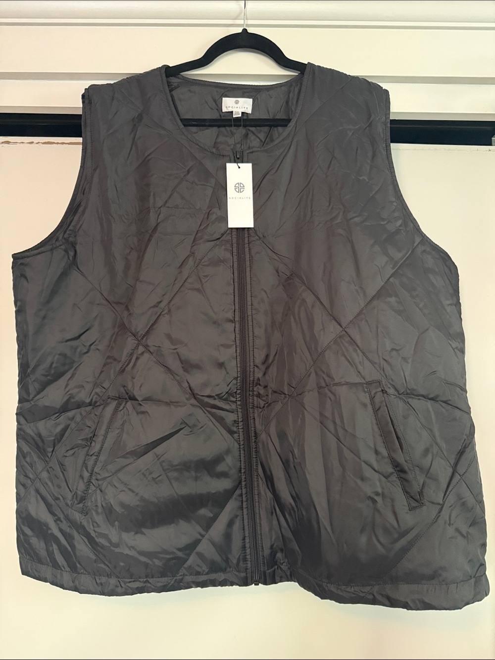 Socialite Quilted Sleeveless Vest in Charcoal